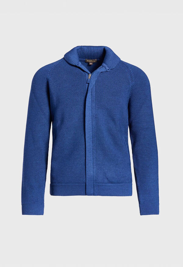 Paul Stuart Merino Wool Ribbed Full Zip Cardigan Blue | AU_PAUL30719