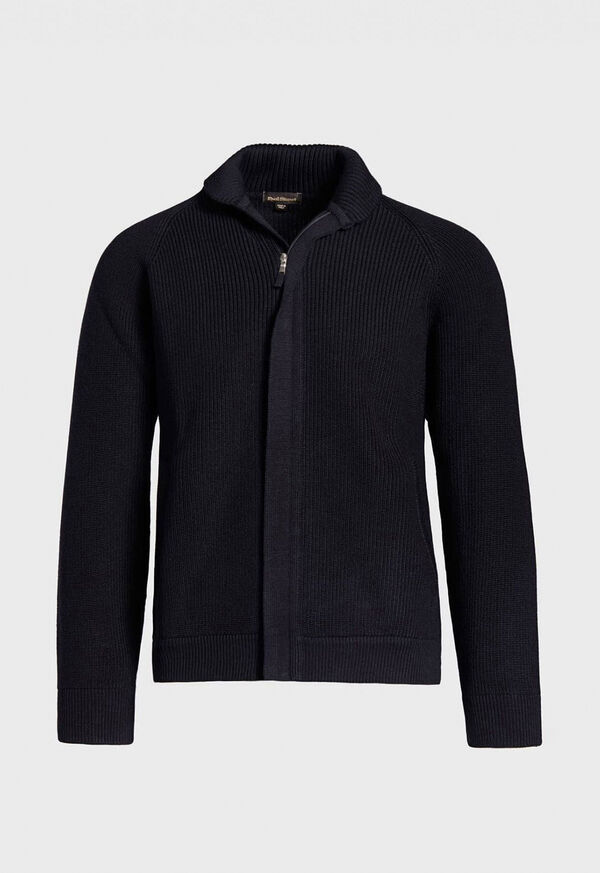 Paul Stuart Merino Wool Ribbed Full Zip Cardigan Navy | AU_PAUL86002