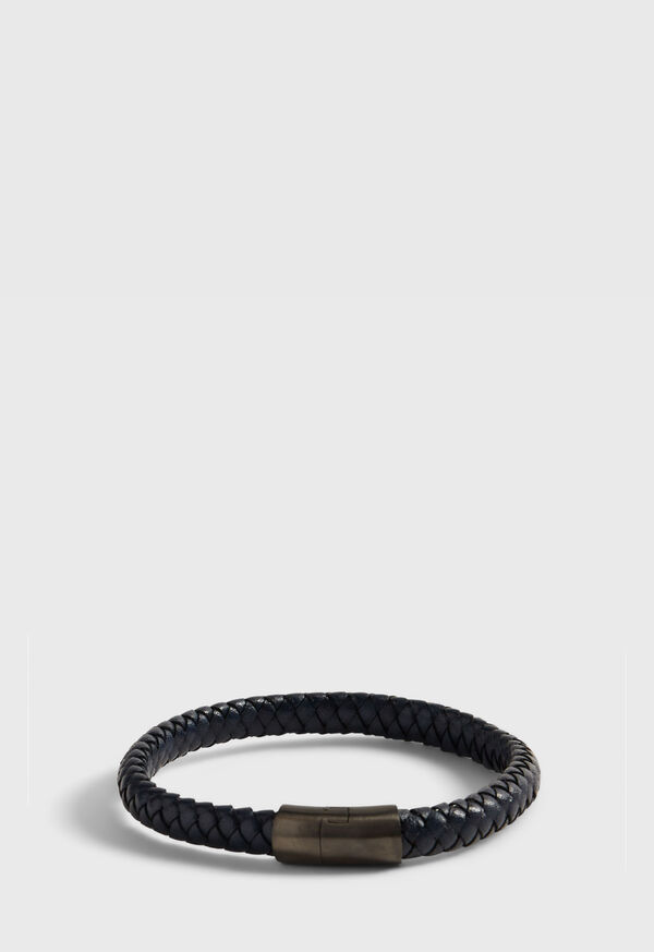 Paul Stuart Navy Braided Leather Bracelet with Sterling Silver closure Navy | AU_PAUL49808