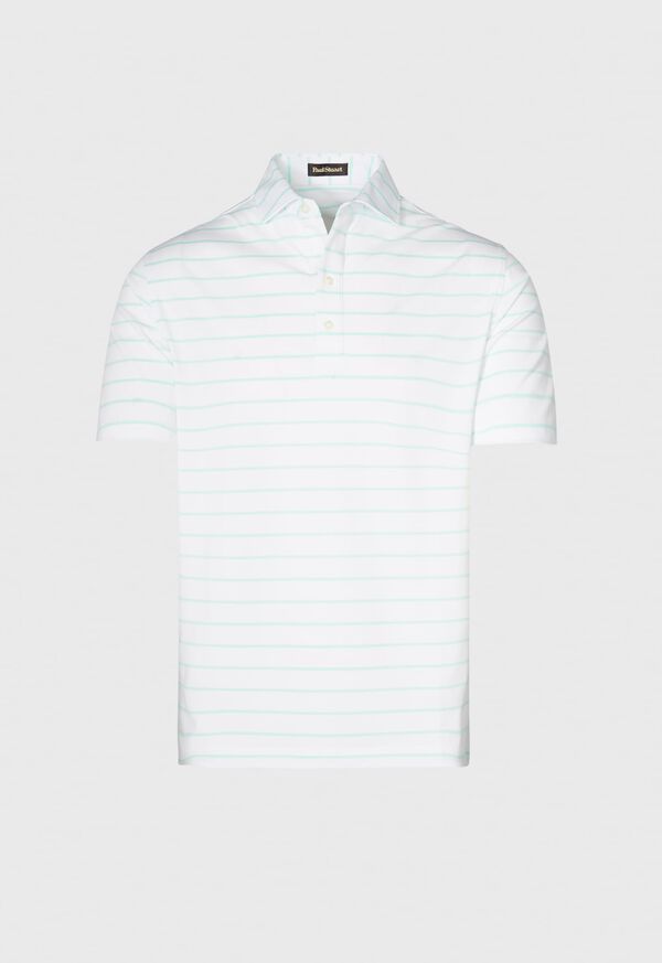 Paul Stuart Pencil Stripe on White Ground Performance Polo Mint | AU_PAUL59241