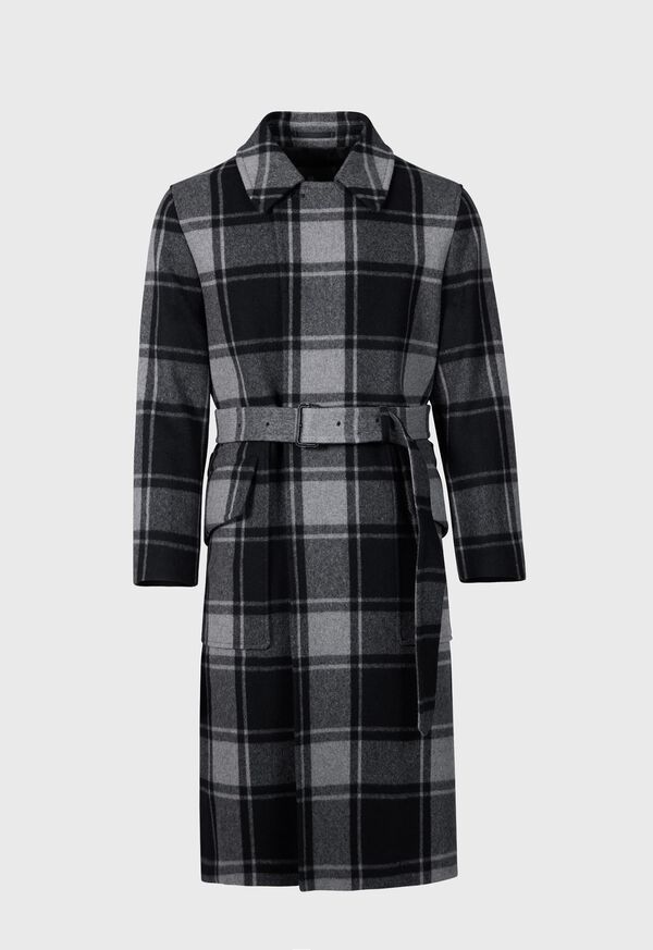 Paul Stuart Plaid Balmacaan Overcoat Grey / Black | AU_PAUL21007