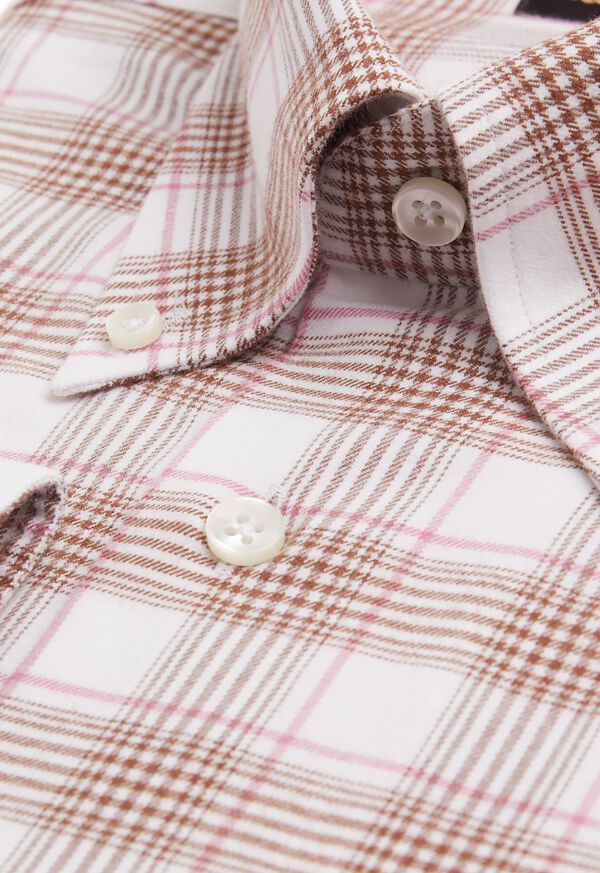 Paul Stuart Plaid Flannel on Cream Ground Brown / Pink | AU_PAUL59304