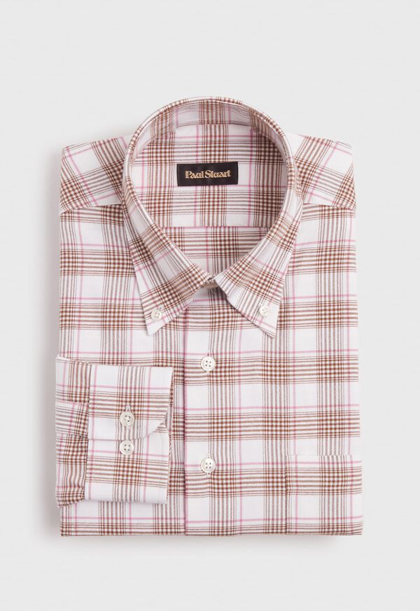 Paul Stuart Plaid Flannel on Cream Ground Brown / Pink | AU_PAUL59304