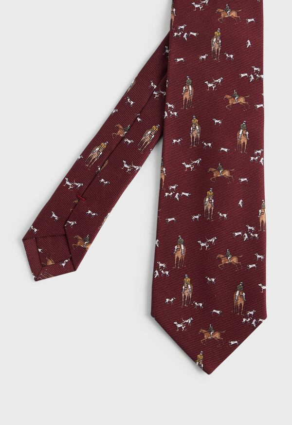 Paul Stuart Printed Silk Riding Scene Burgundy | AU_PAUL87735