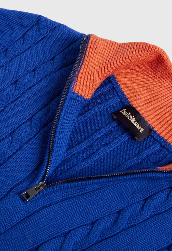 Paul Stuart Quarter Zip Cable Knit Blue / Orange | AU_PAUL78001