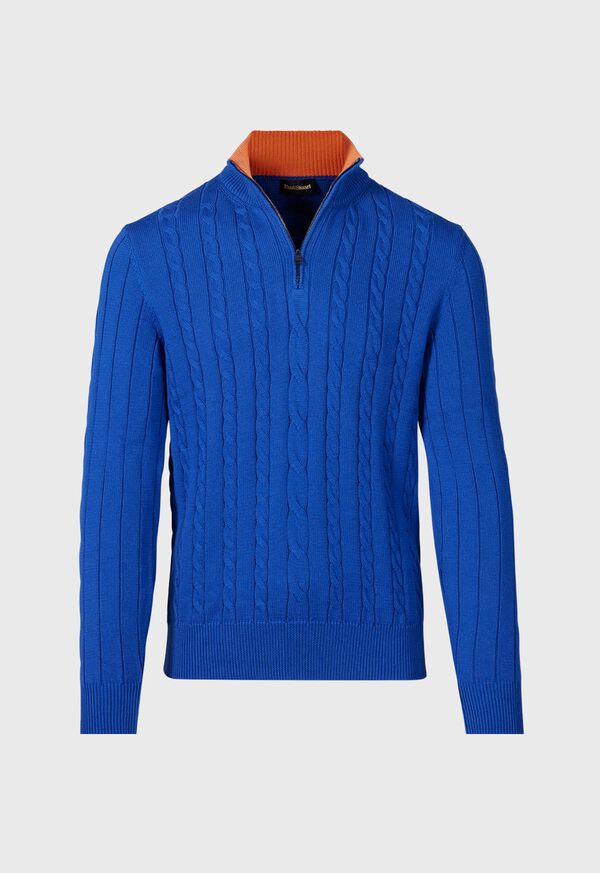 Paul Stuart Quarter Zip Cable Knit Blue / Orange | AU_PAUL78001