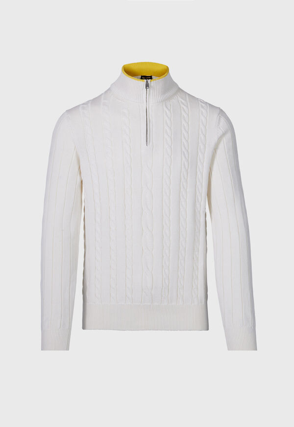 Paul Stuart Quarter Zip Cable Knit Cream / Yellow | AU_PAUL60189