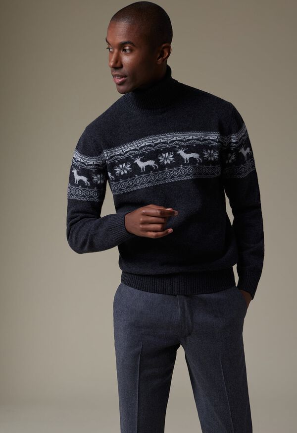 Paul Stuart Reindeer & Snowflake Turtleneck Grey | AU_PAUL84838