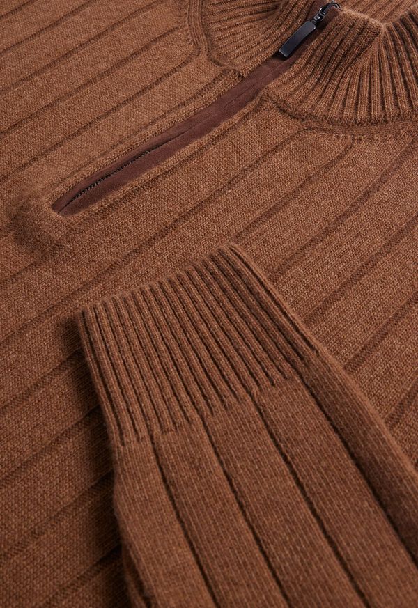 Paul Stuart Ribbed Quarter Zip with Suede Brown | AU_PAUL19043