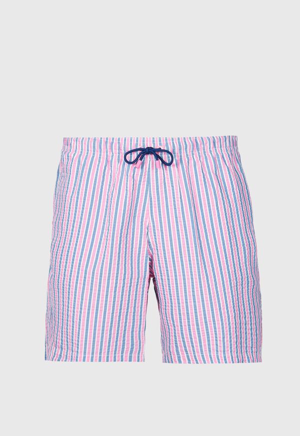 Paul Stuart Seersucker Swim Trunk Pink / Blue | AU_PAUL91241