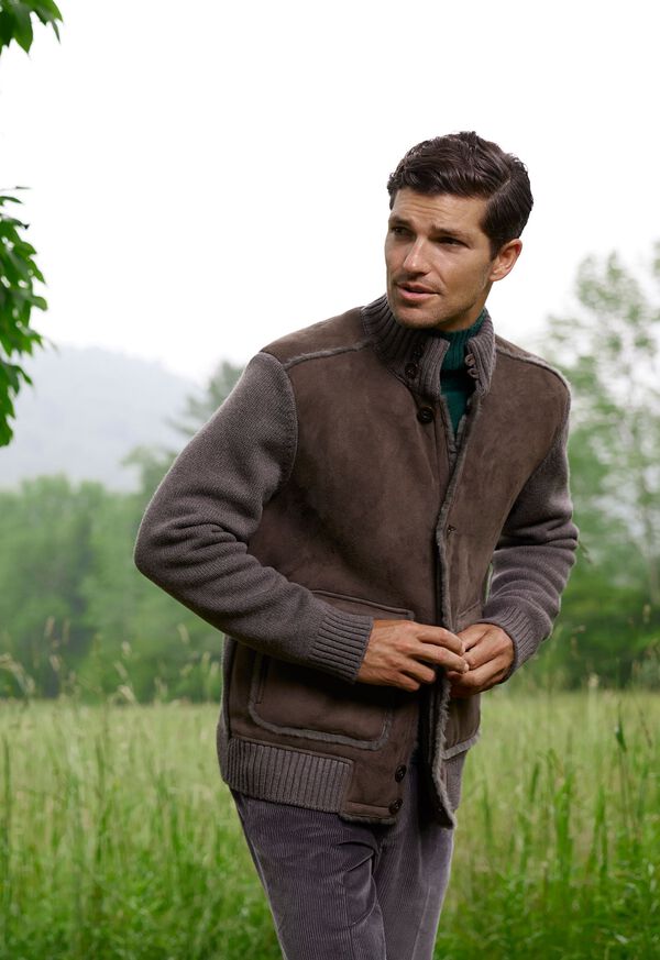 Paul Stuart Shearling and Knit Blouson Jacket Brown | AU_PAUL43571