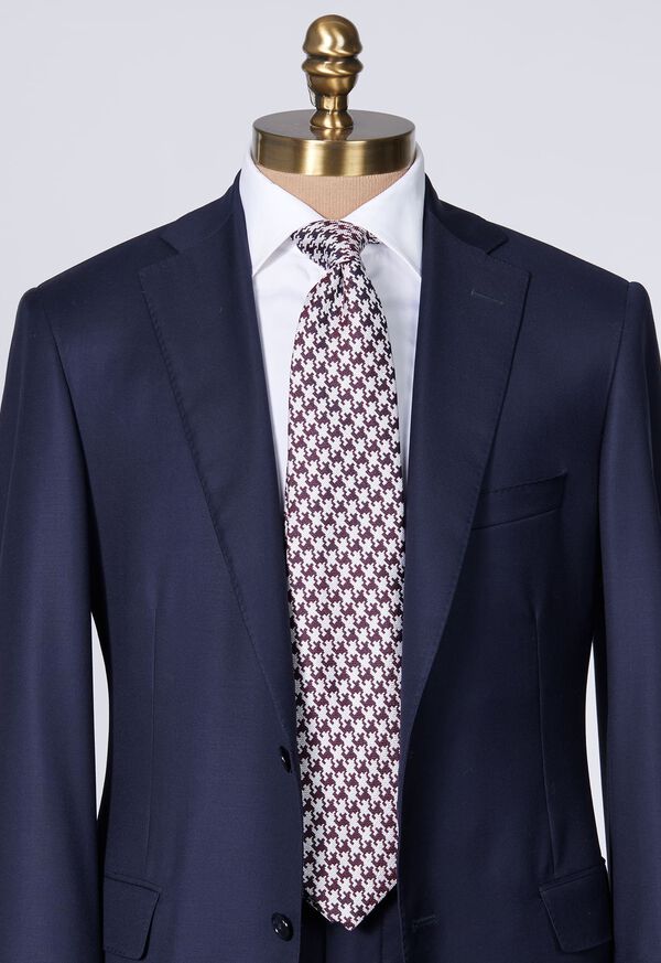 Paul Stuart Silk Jacquard Houndstooth Burgundy | AU_PAUL82357