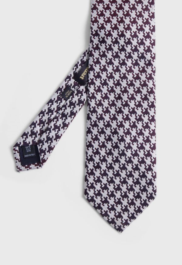 Paul Stuart Silk Jacquard Houndstooth Burgundy | AU_PAUL82357