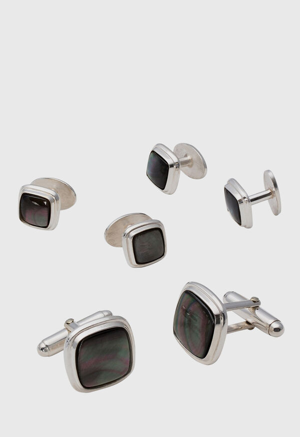 Paul Stuart Square Smoked Mother of Pearl & Sterling Silver Stud Set Silver | AU_PAUL45353