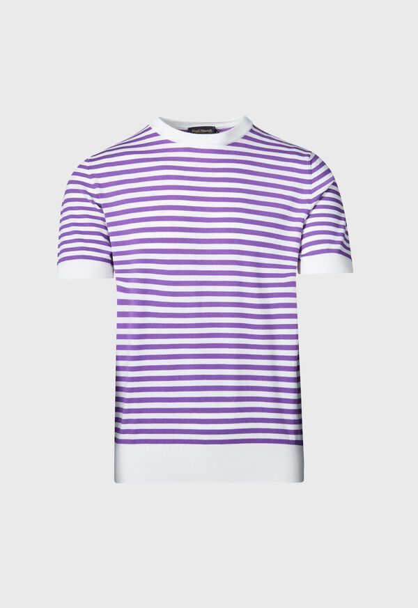 Paul Stuart Stripe Knit Short Sleeve Crewneck Purple / White | AU_PAUL55606