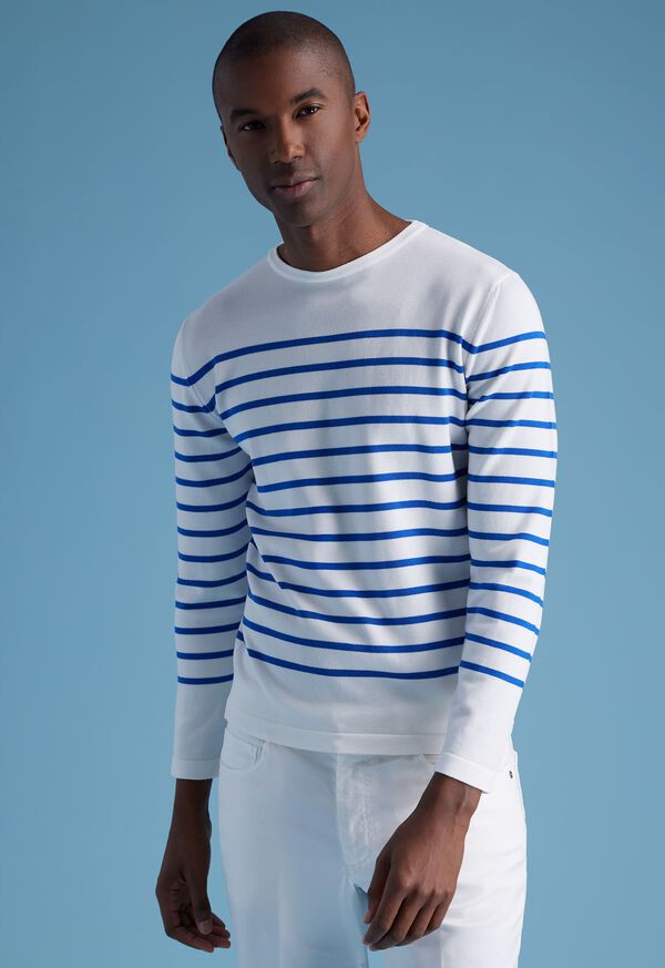 Paul Stuart Striped Crewneck White / Blue | AU_PAUL53451