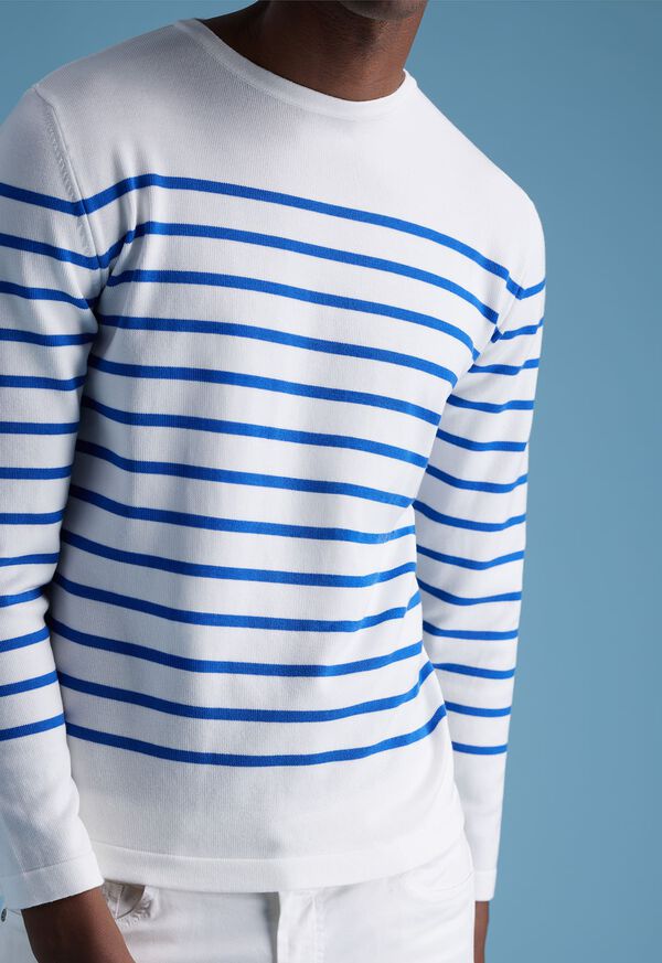 Paul Stuart Striped Crewneck White / Blue | AU_PAUL53451