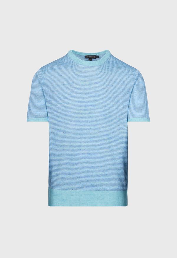 Paul Stuart Striped Short Sleeve Linen Crewneck Turquoise | AU_PAUL40920