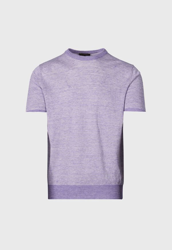 Paul Stuart Striped Short Sleeve Linen Crewneck Lavender | AU_PAUL68108