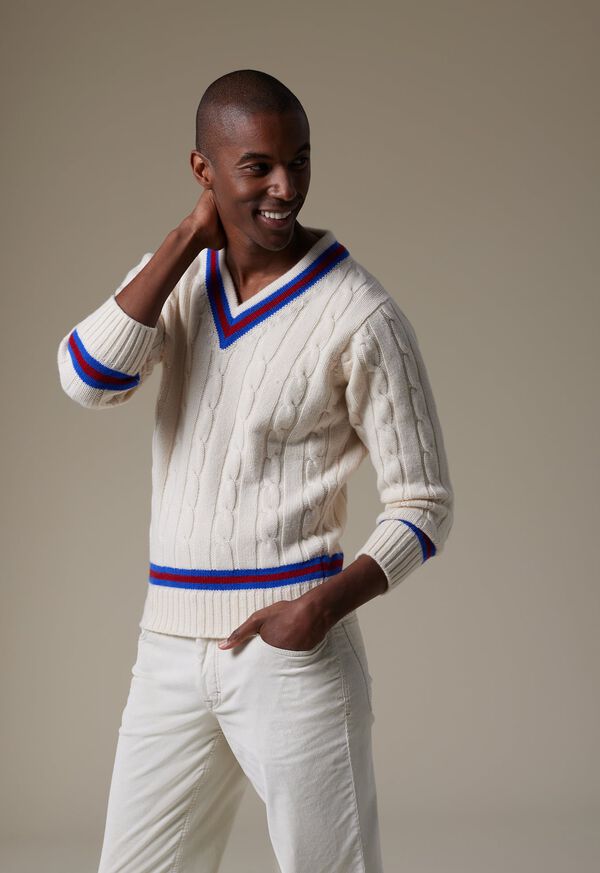 Paul Stuart Striped V-Neck Tennis White | AU_PAUL87027