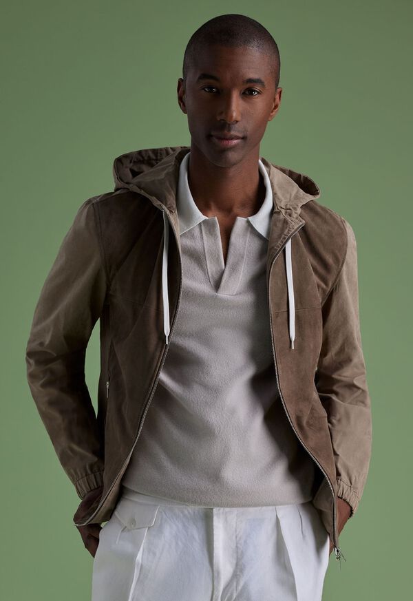 Paul Stuart Suede Front Hooded Jacket Khaki | AU_PAUL37924