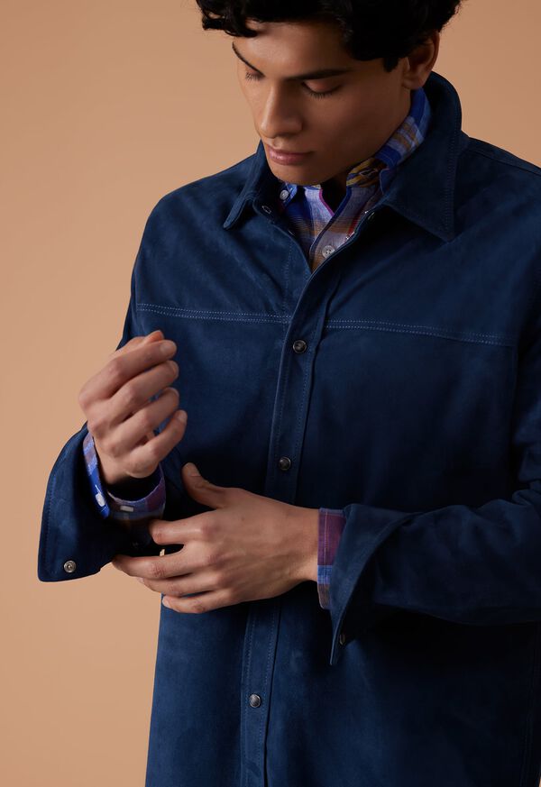 Paul Stuart Suede Shirt Jacket Blue | AU_PAUL81333