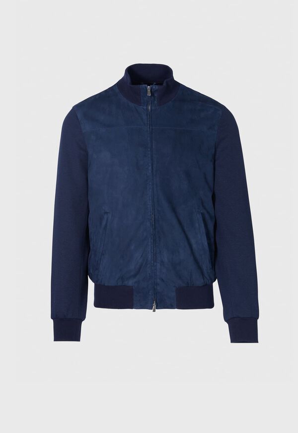 Paul Stuart Suede and Jersey Bomber Jacket Blue | AU_PAUL20721