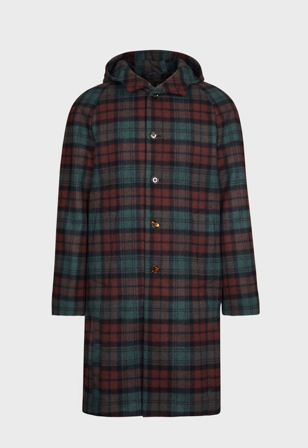 Paul Stuart Tartan Plaid Wool Hooded Olive / Multicolor | AU_PAUL37348