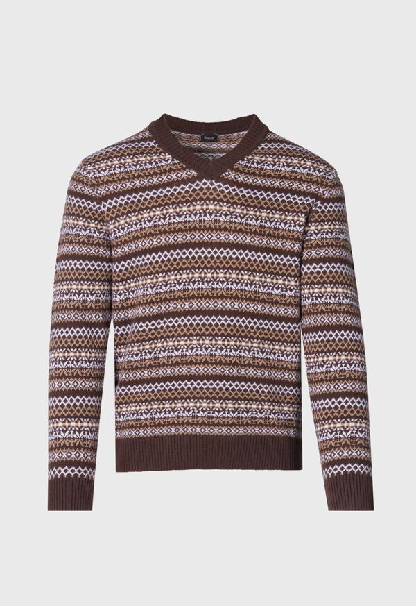 Paul Stuart Wool & Cashmere Fair Isle V-Neck Dark Brown | AU_PAUL65048