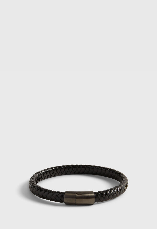 Paul Stuart Woven Leather Bracelet with Sterling Silver Black | AU_PAUL27150